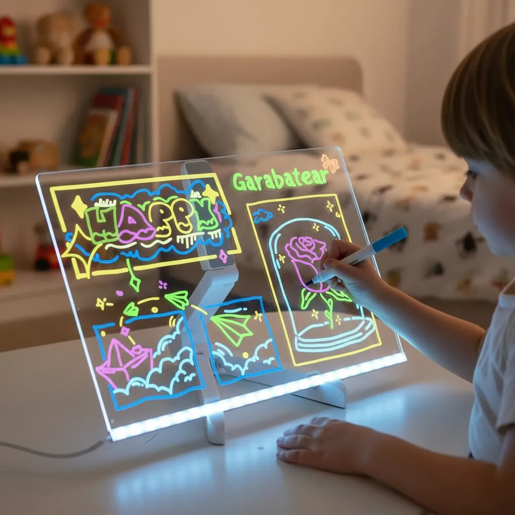 Pizarra Led Mágica Para Dibujar + Lapices De Colores