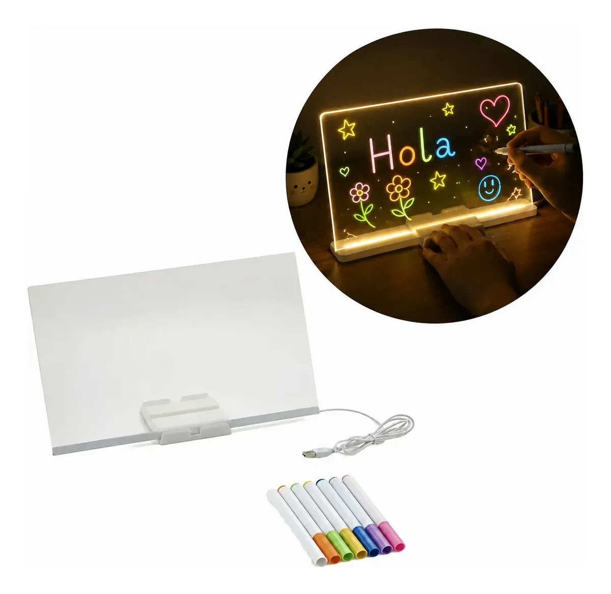 Pizarra Led Mágica Para Dibujar + Lapices De Colores