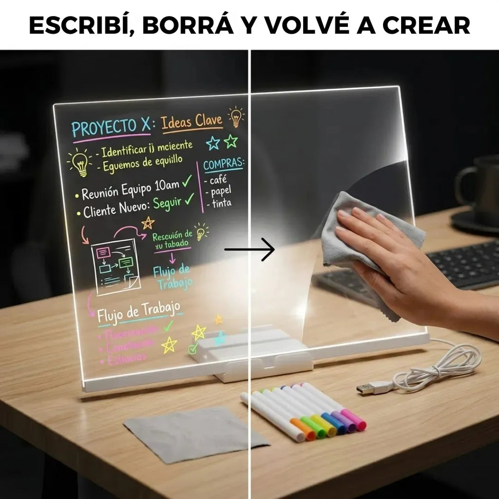 Pizarra Led Mágica Para Dibujar + Lapices De Colores
